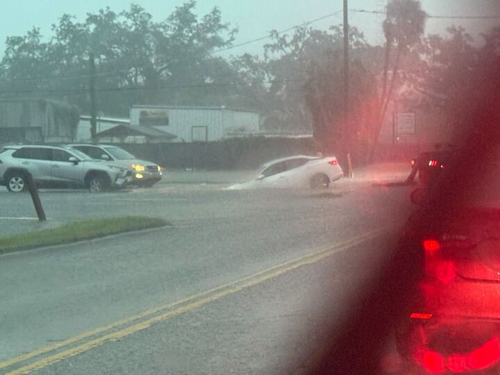 Car stranded in flood