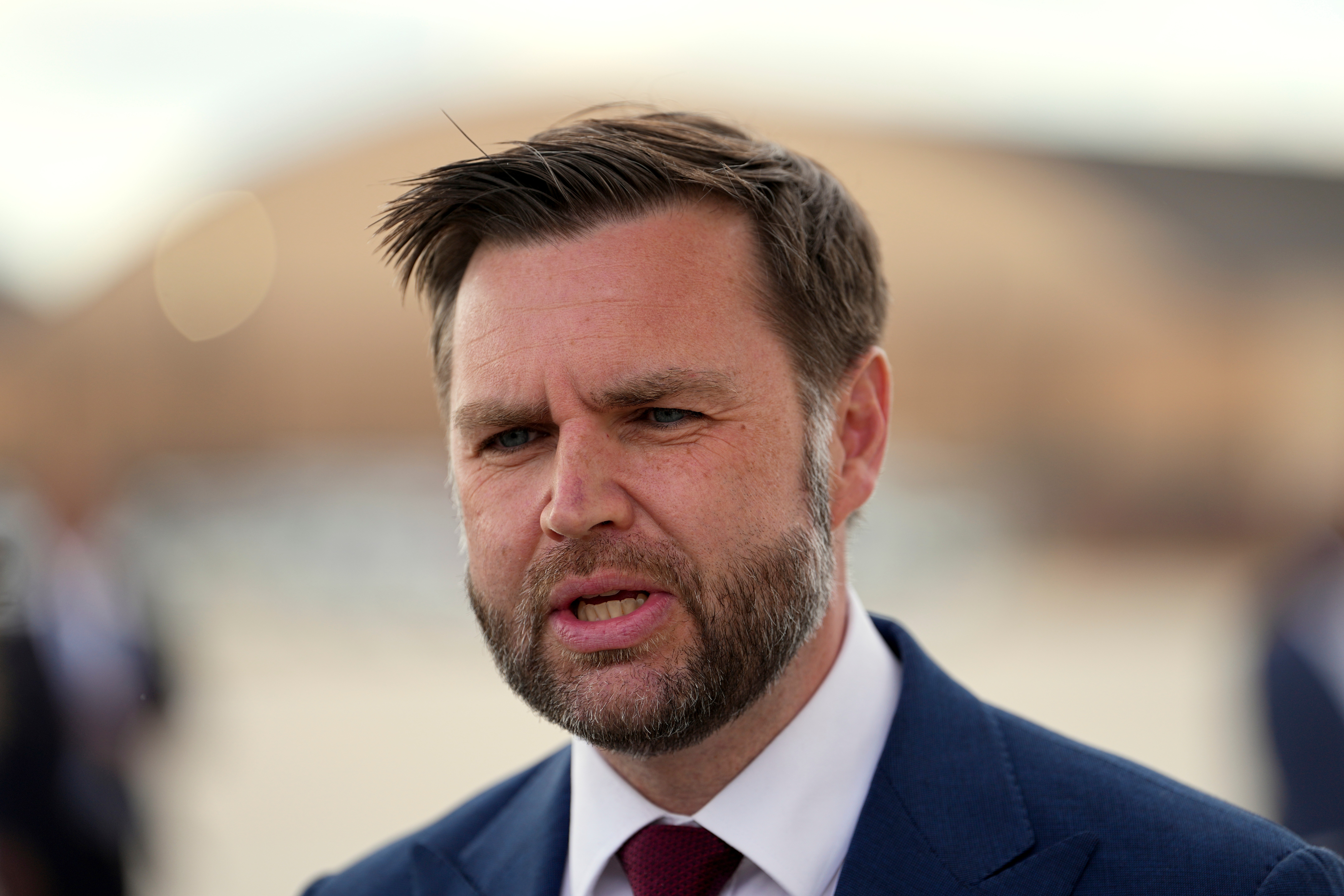 Vice President JD Vance speaks with reporters upon arriving on Air Force Two at Joint Base Andrews, Md., Thursday, May 28, 2026. 