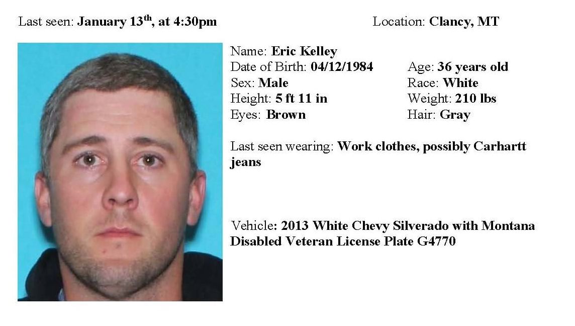 The Montana Department of Justice has issued a Missing/Endangered Person Advisory for Eric Michael Kelley.