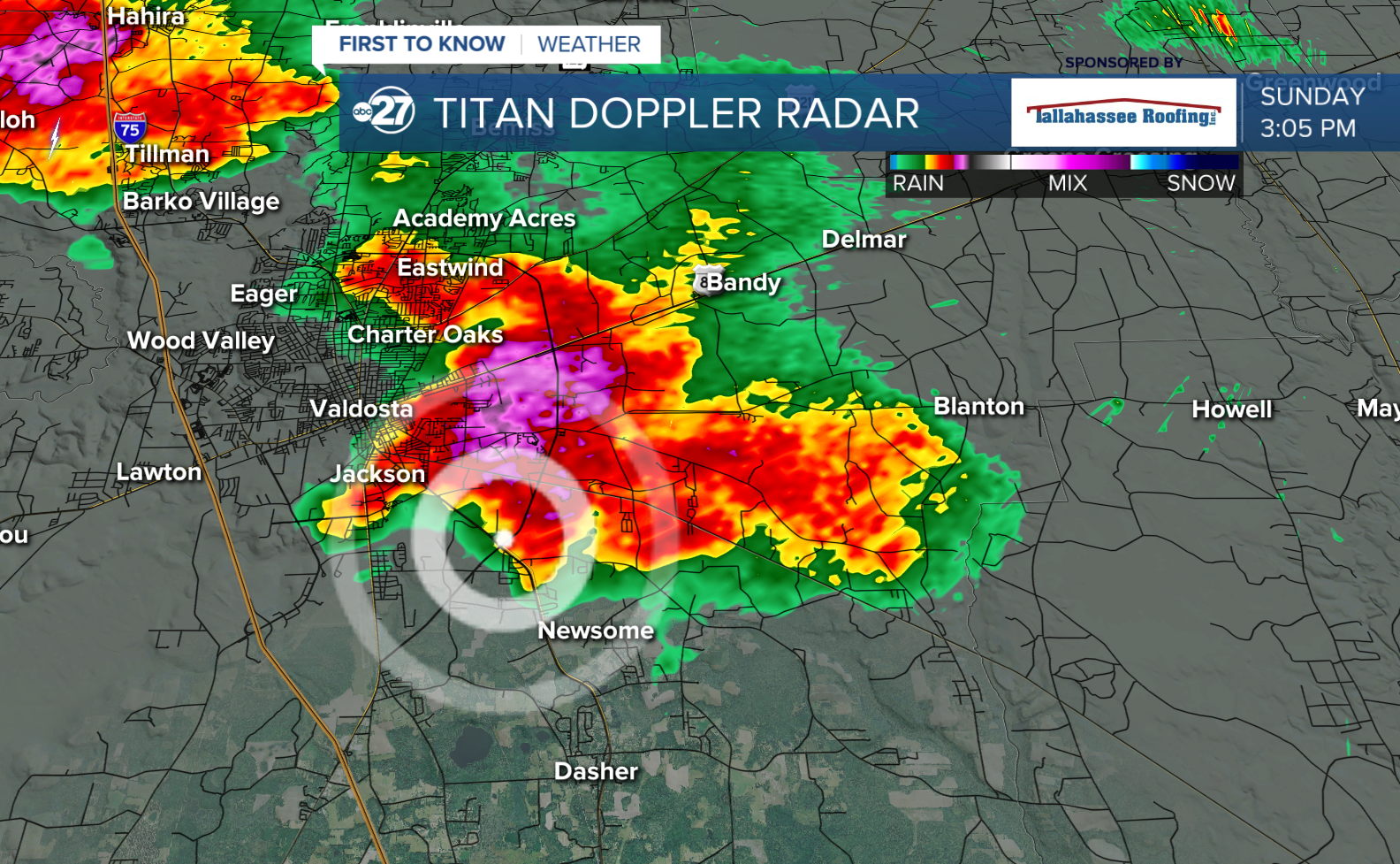approximate location of apparent tornado in Lowndes County (02/04/2024)