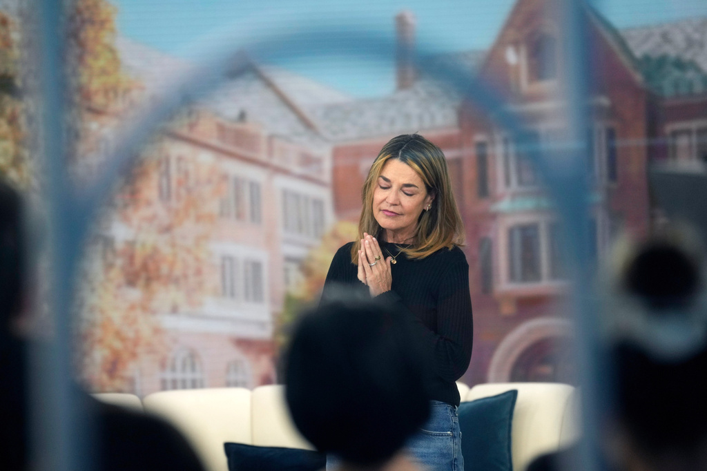 Savannah Guthrie visits the "Today" show at Rockefeller Plaza in New York, March 5, 2026. 