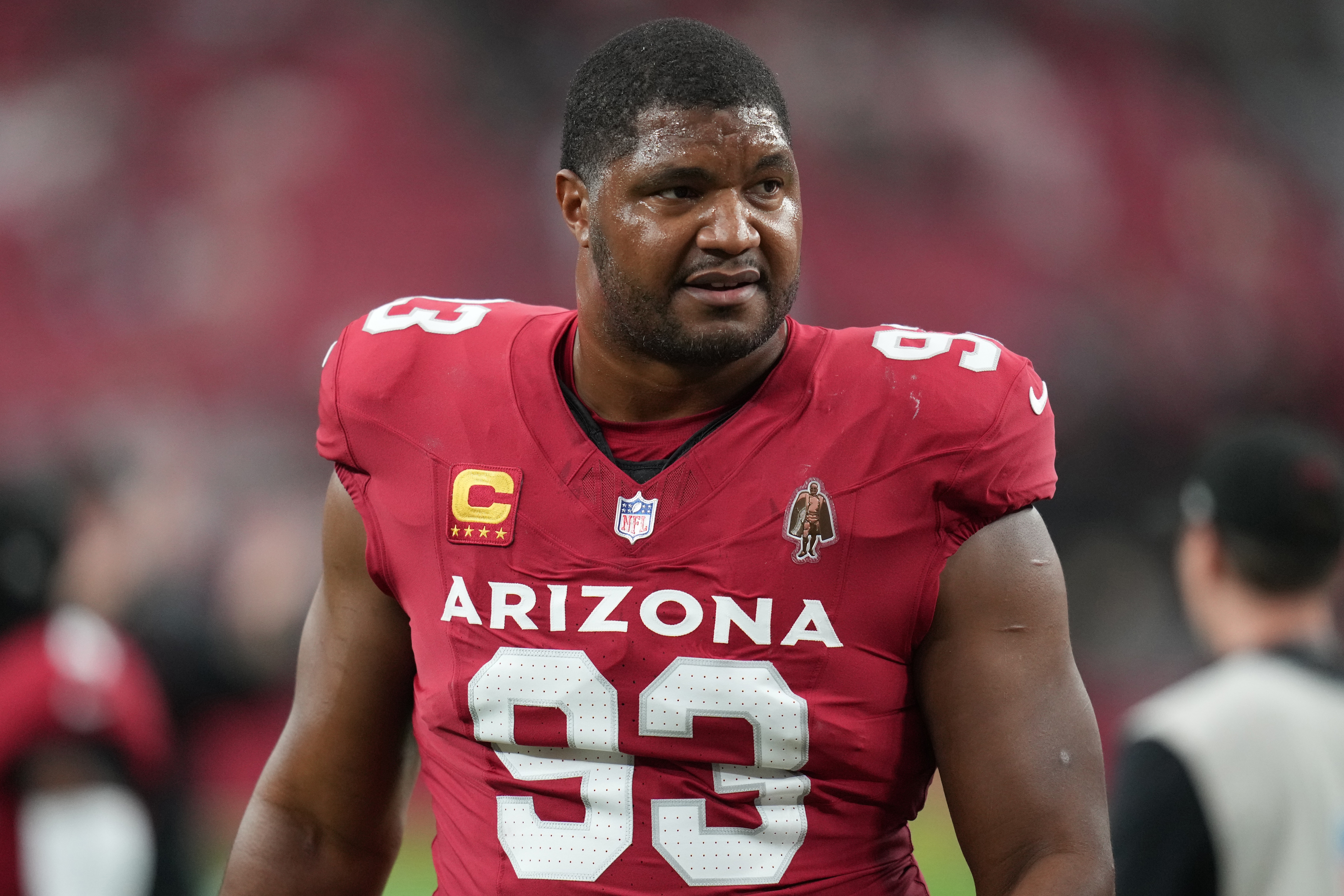 Arizona Cardinals defensive tackle Calais Campbell (93) during an NFL football game against the Jacksonville Jaguars on Nov. 23, 2025, in Glendale.