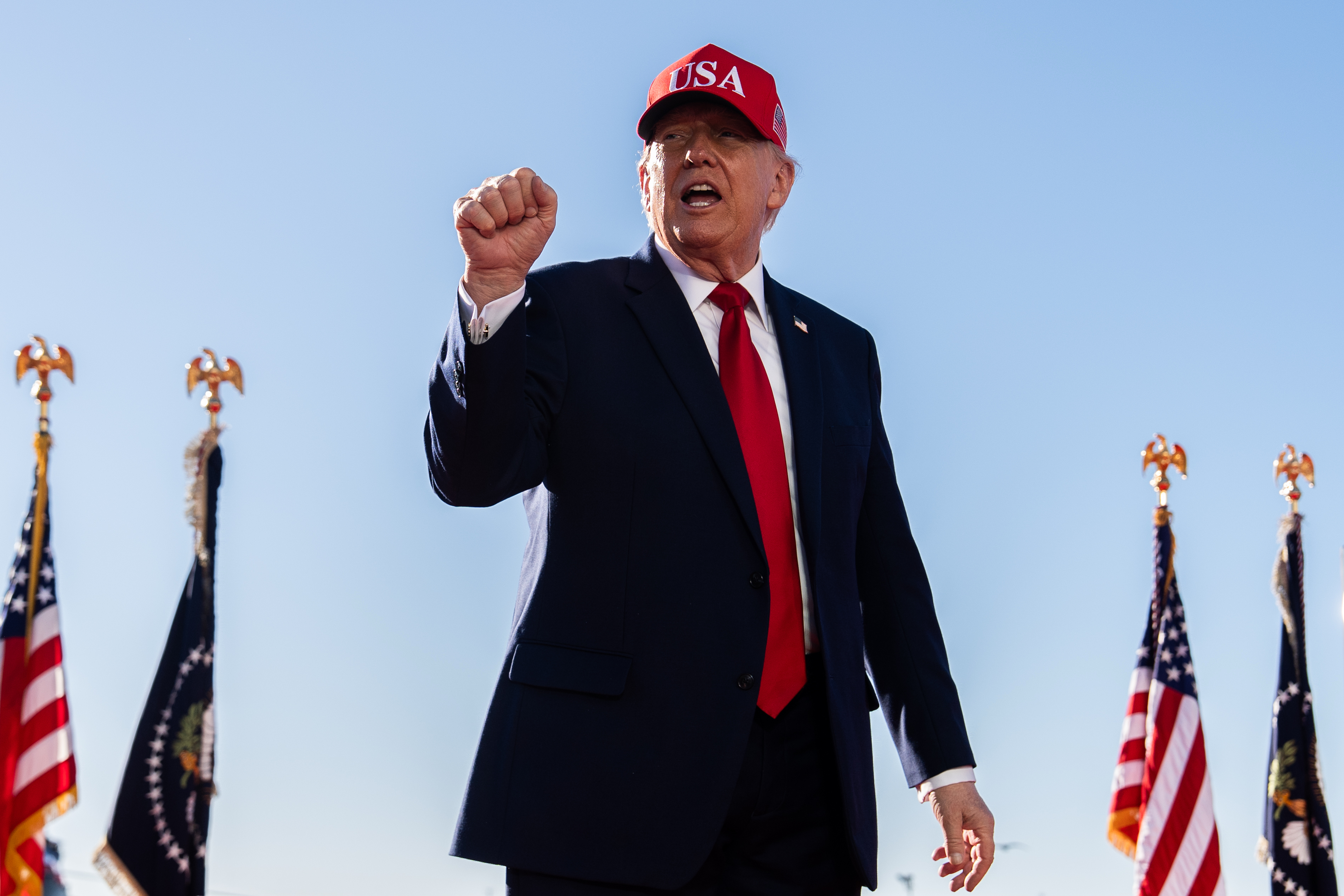 President Donald Trump gestures after speaking at an event for Anduril Industries, Inc., at Sparrows Point Shipyard, Tuesday, Oct. 6, 2026, in Sparrows Point, Md.