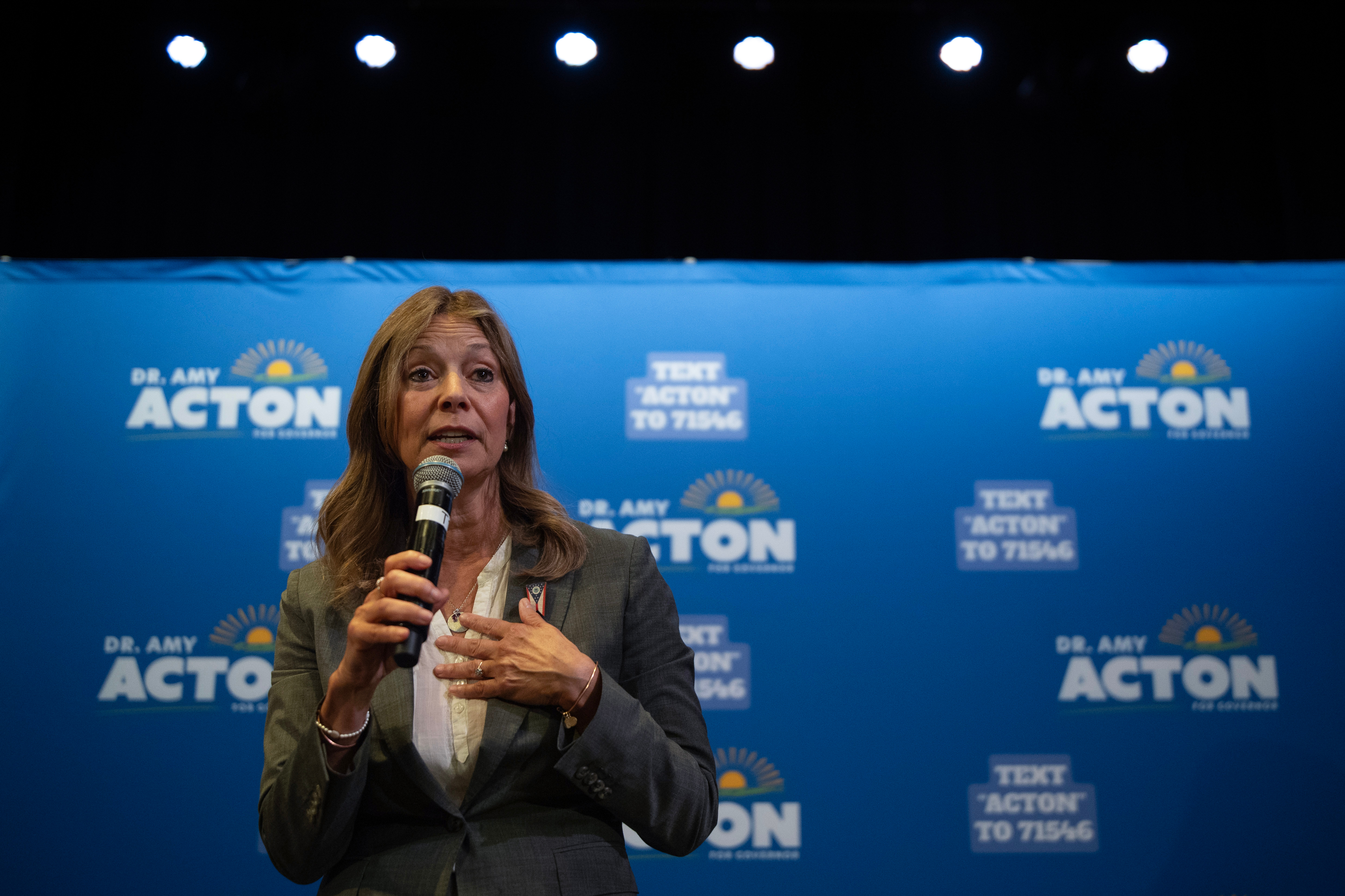 Democratic gubernatorial candidate Dr. Amy Acton speaks during a campaign event at Ohio University in Athens, Ohio, Thursday, Sept. 17, 2026.