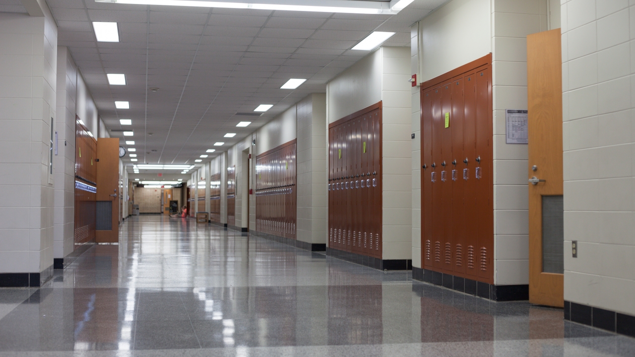 Empty school hallway
