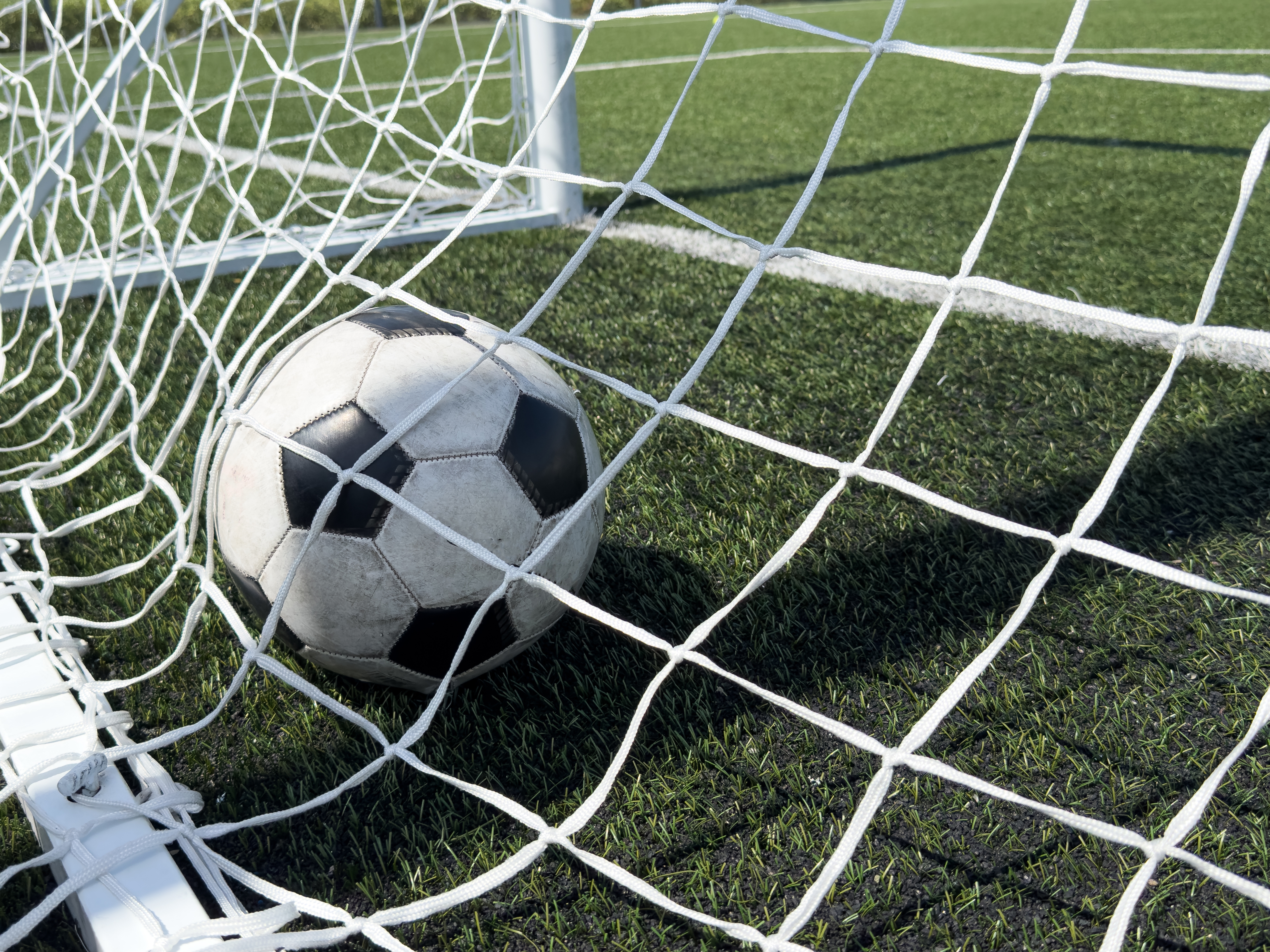 A generic image of a soccer ball in a net.