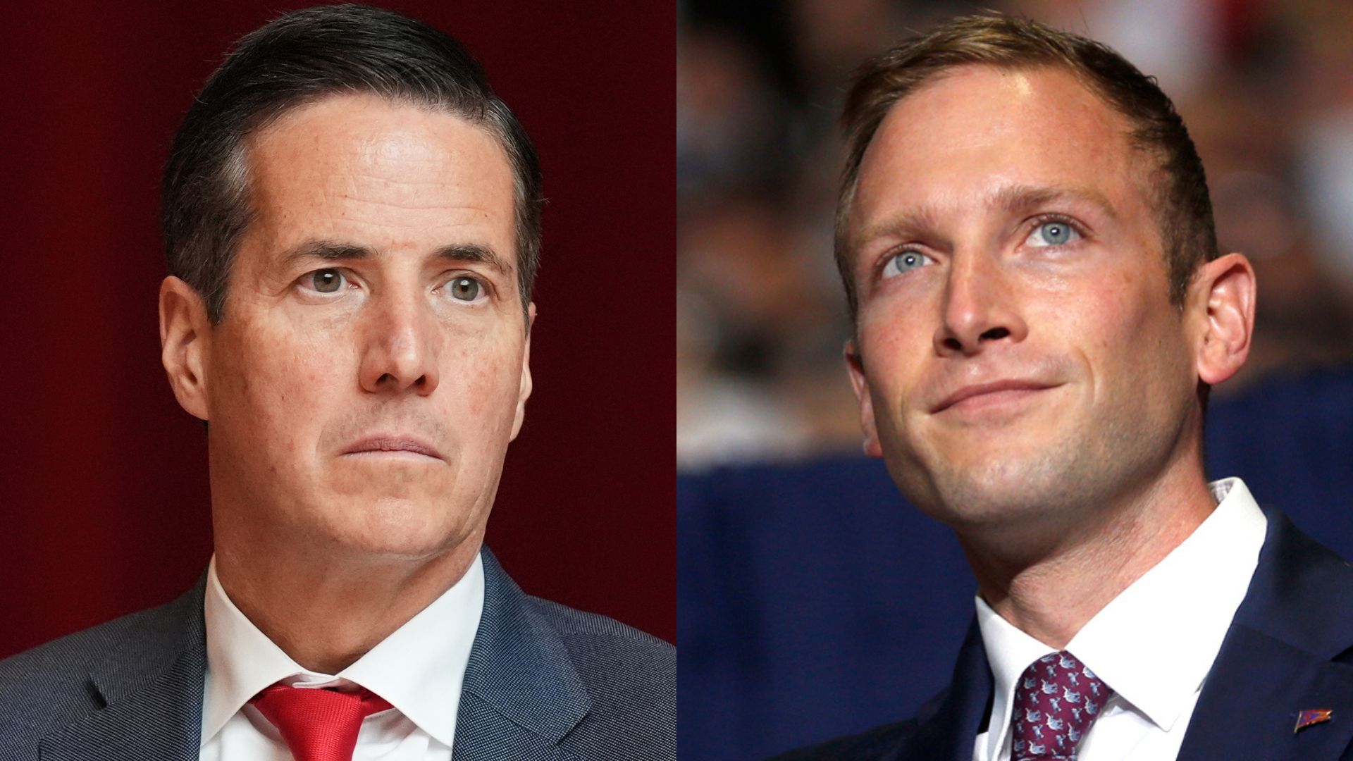 This combination of images shows Sen. Bernie Moreno, R-Ohio, left, and Max Miller, Republican candidate for U.S. Representative for Ohio's 7th Congressional District.