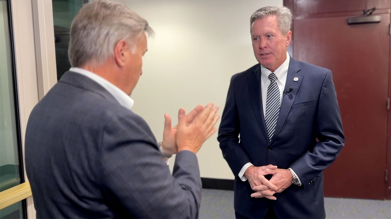 WPTV reporter Matt Sczesny speaks with School District of Palm Beach County Superintendent Mike Burke in Tallahassee.