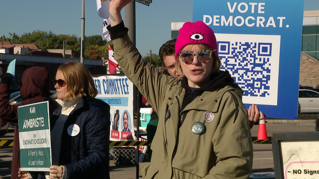Campaign volunteers try to influence early voters at the Hamilton County Board of Elections in October 2025. 
