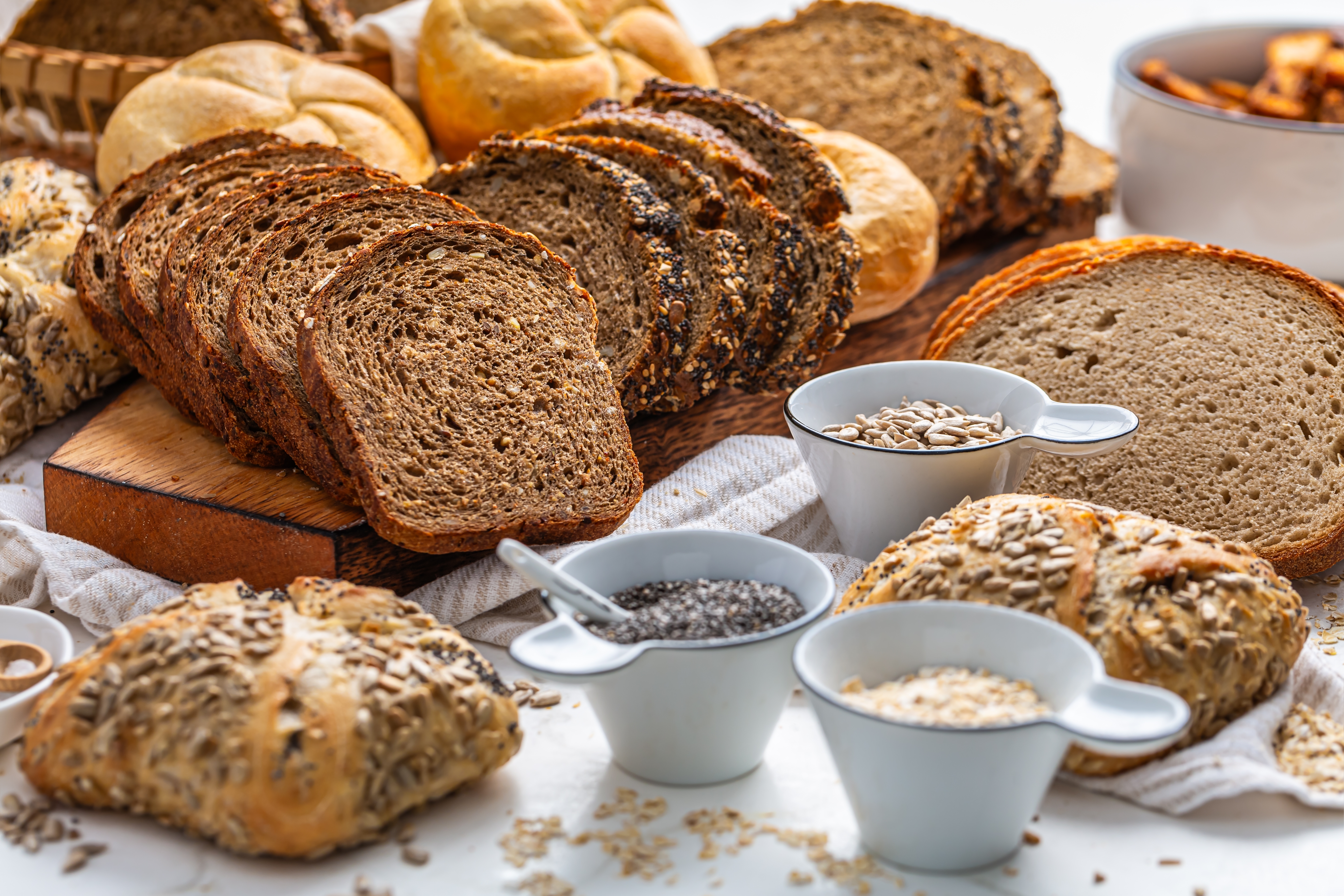 Assortment of whole grain foods.