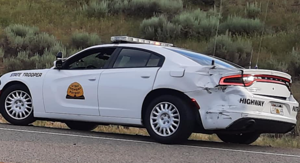 Damaged Utah Highway Patrol car