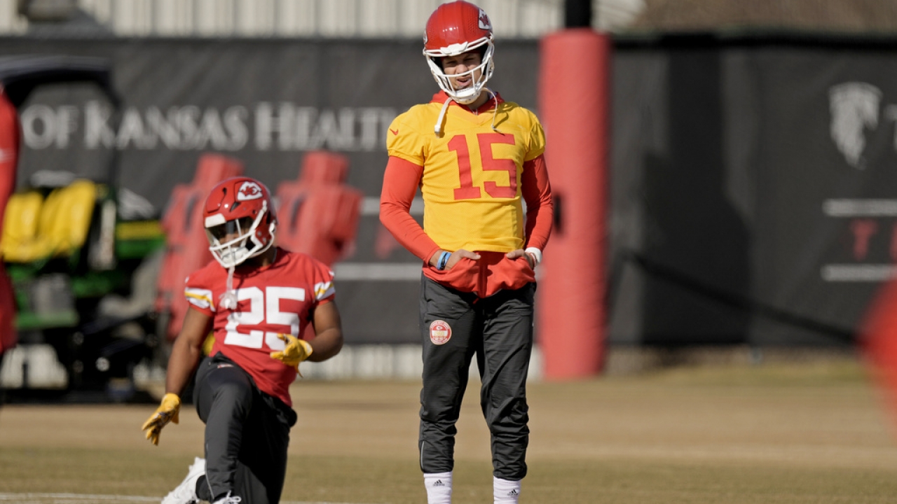 Kansas City Chiefs quarterback Patrick Mahomes at NFL football practice