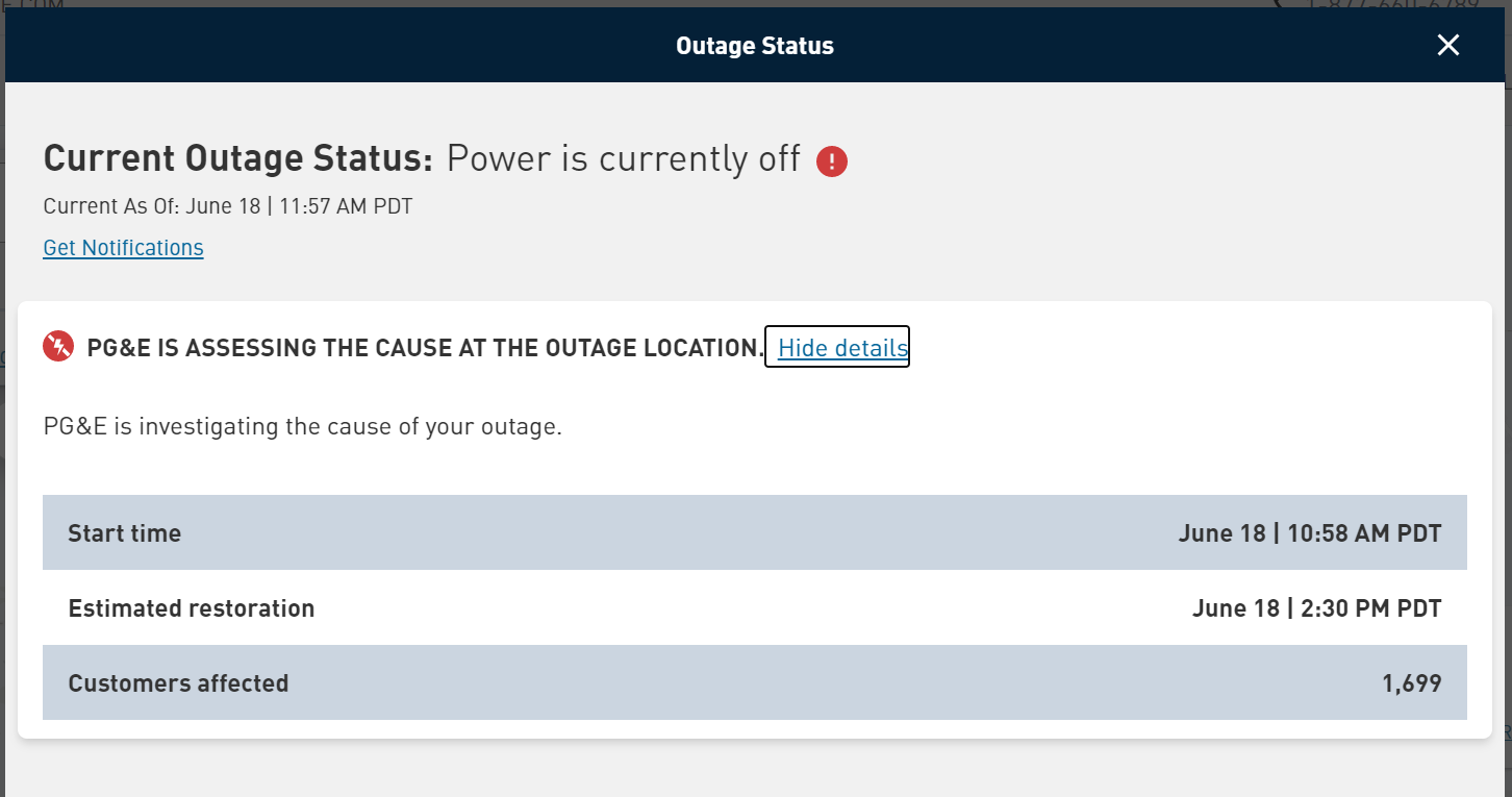 pg&e outage