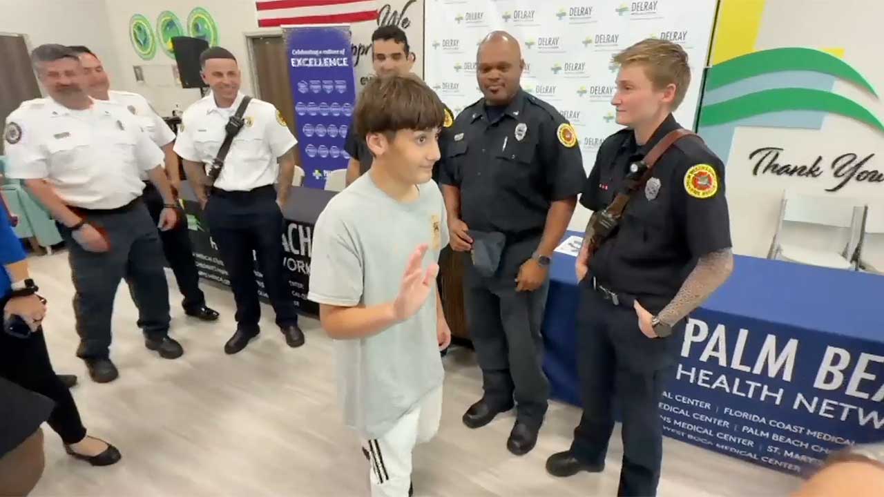 A 14-year-old boy who went into cardiac arrest after being struck by lightning while playing soccer at a park is now back on the field.