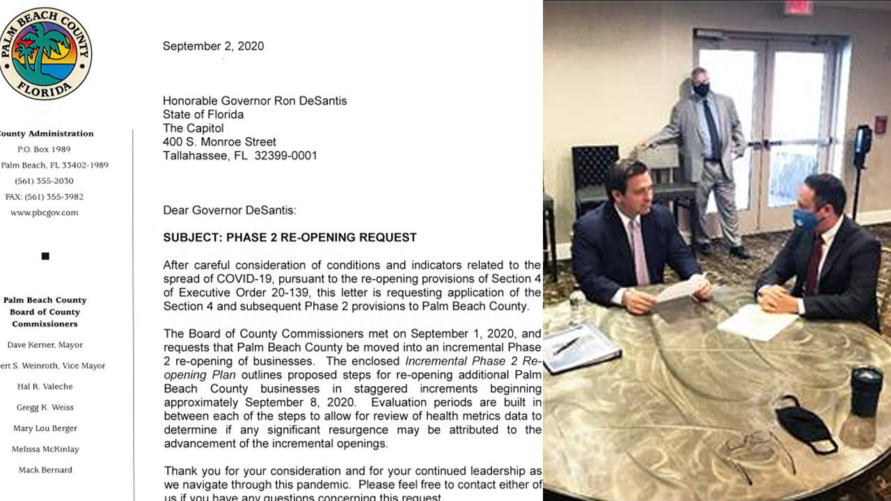 Palm Beach County Mayor Dave Kerner (right) meets with Florida Gov. Ron DeSantis