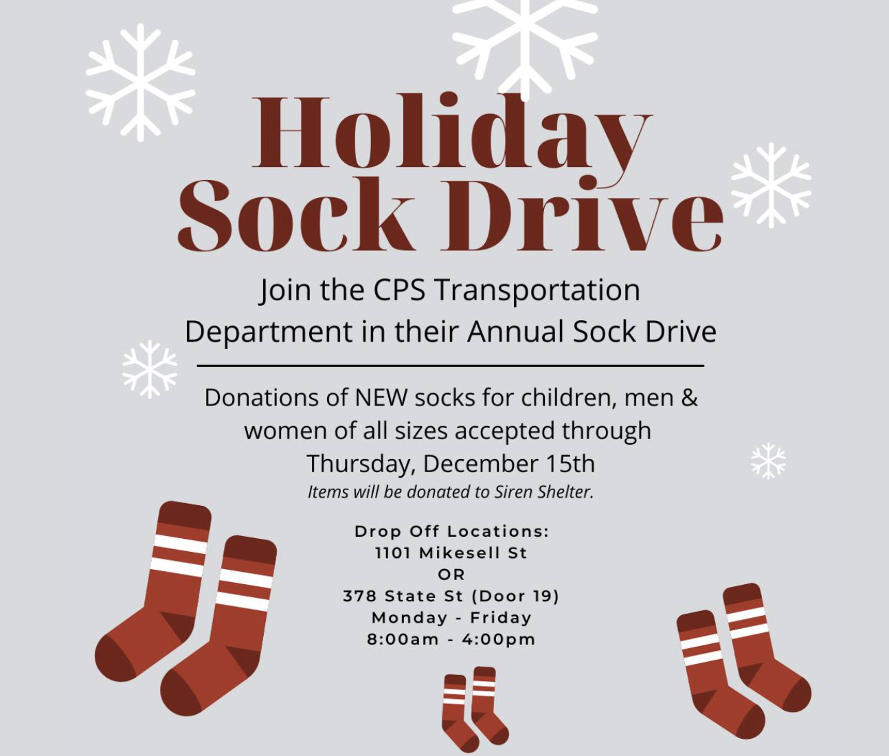 Holiday Sock Drive to help Eaton SIREN shelter