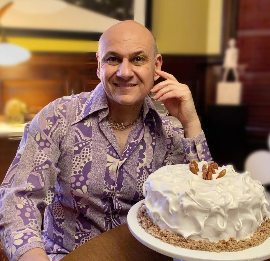 Michael Mararian dresses in vintage clothing with his baked creations once a week