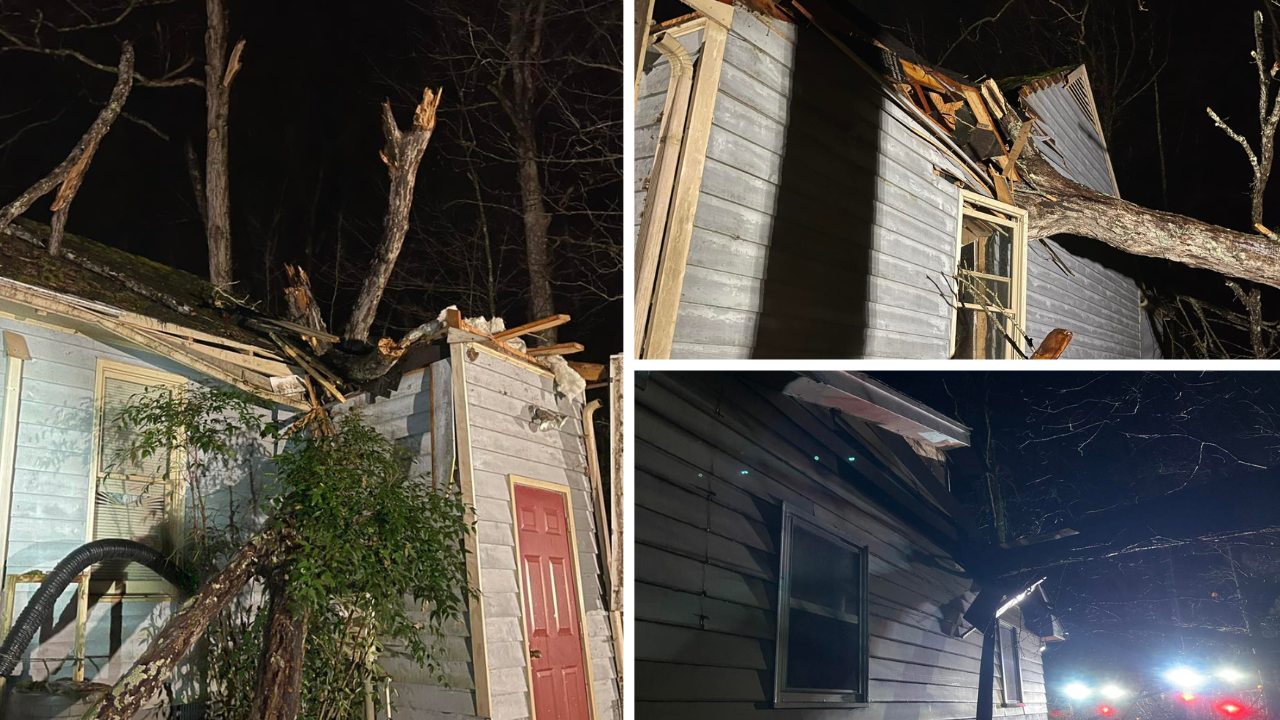 Fallen trees damage 2 Powhatan County homes during Monday's severe storms