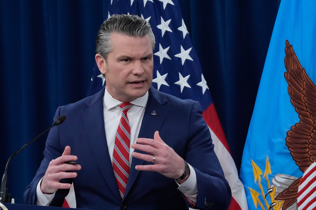 Defense Secretary Pete Hegseth speaks to members of the media during a press briefing at the Pentagon in Washington, Tuesday, May 5, 2026. 