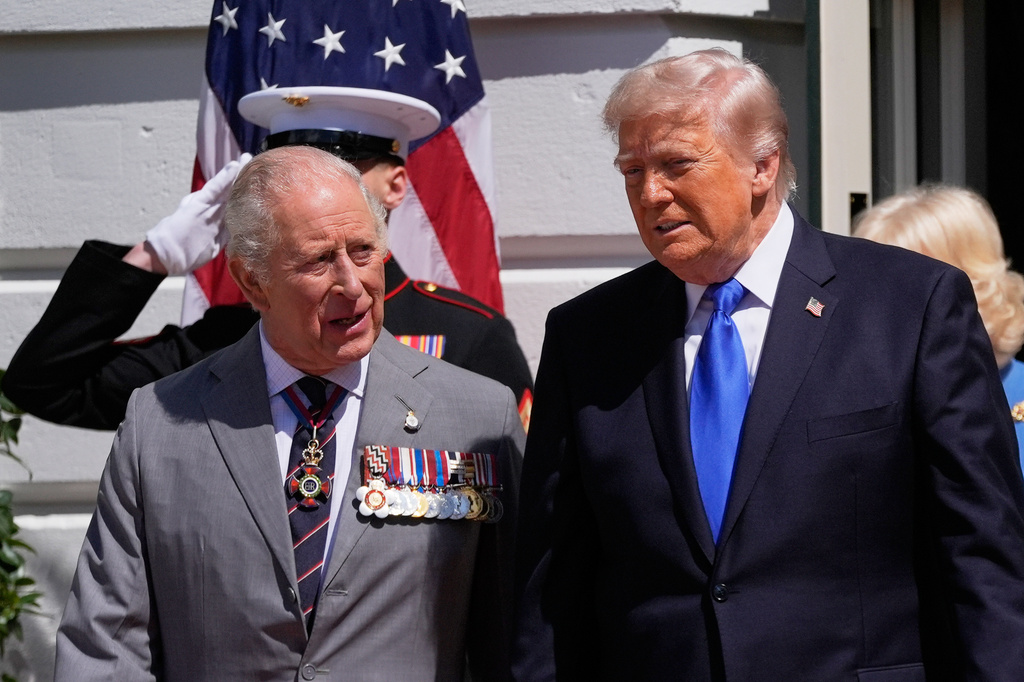 President Donald Trump and first lady Melania Trump bid farewell to Britain's King Charles III and Queen Camilla on the South Lawn of the White House, Thursday, April 30, 2026, in Washington.
