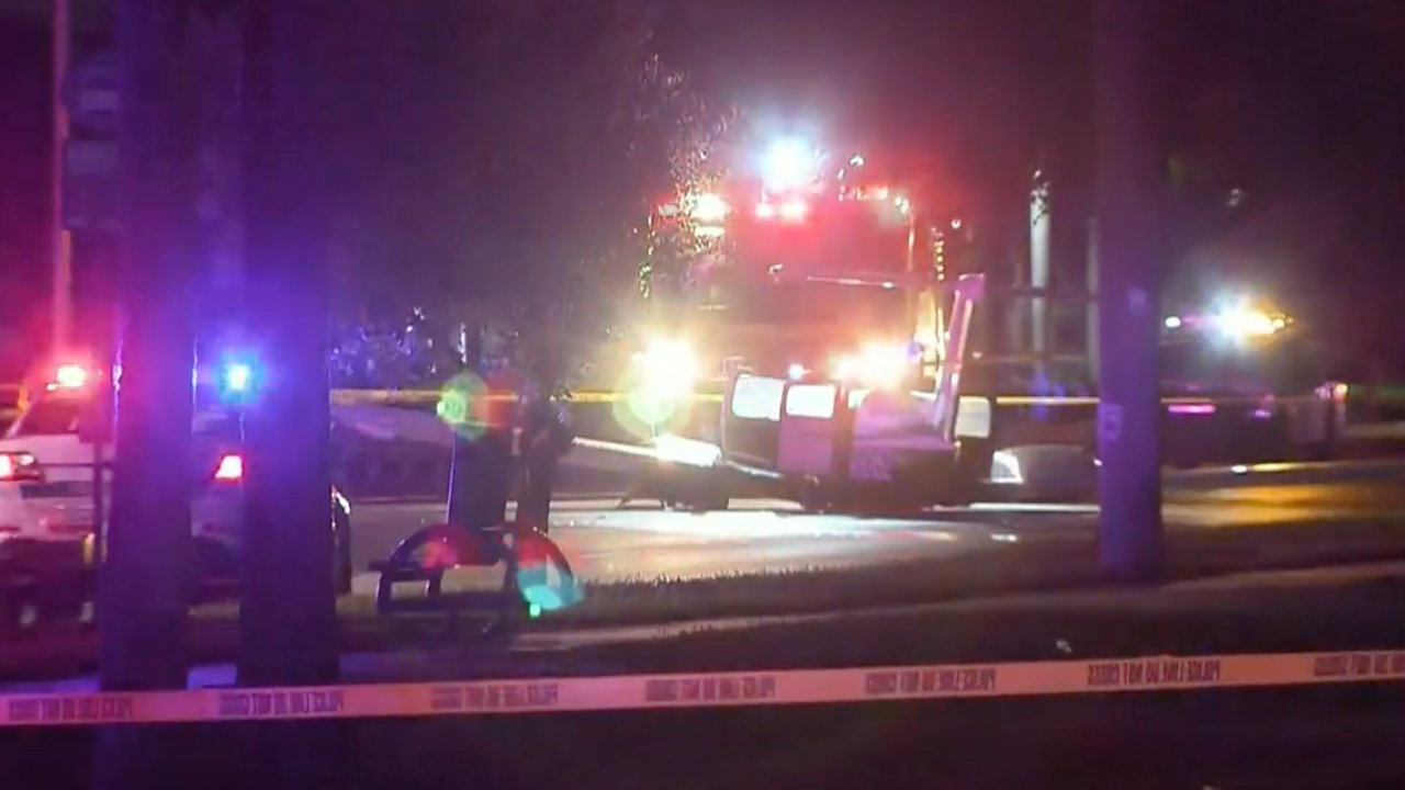  Authorities say two people on a small plane had no serious injuries when the aircraft grazed the top of an Amazon delivery truck and came to rest in the middle of a street in South Florida.