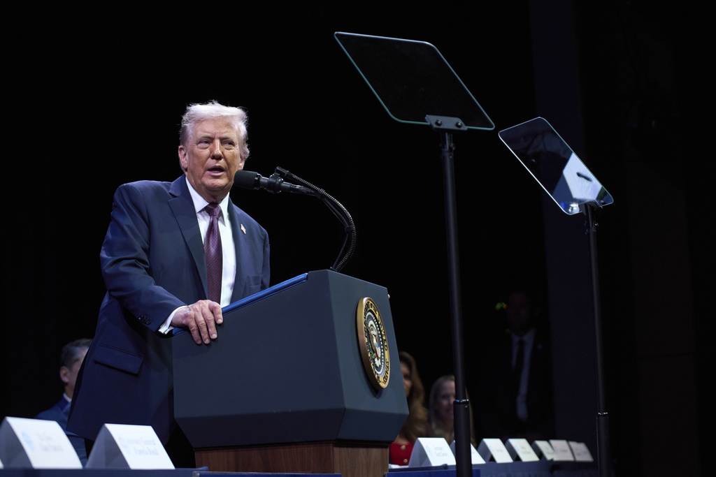 President Donald Trump speaks to the White House Religious Liberty Commission during an event at the Museum of the Bible, Monday, Sept. 8, 2025, in Washington. 