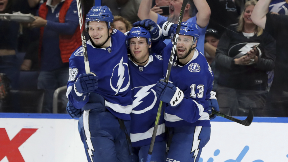 Yanni Gourde celebrates goal