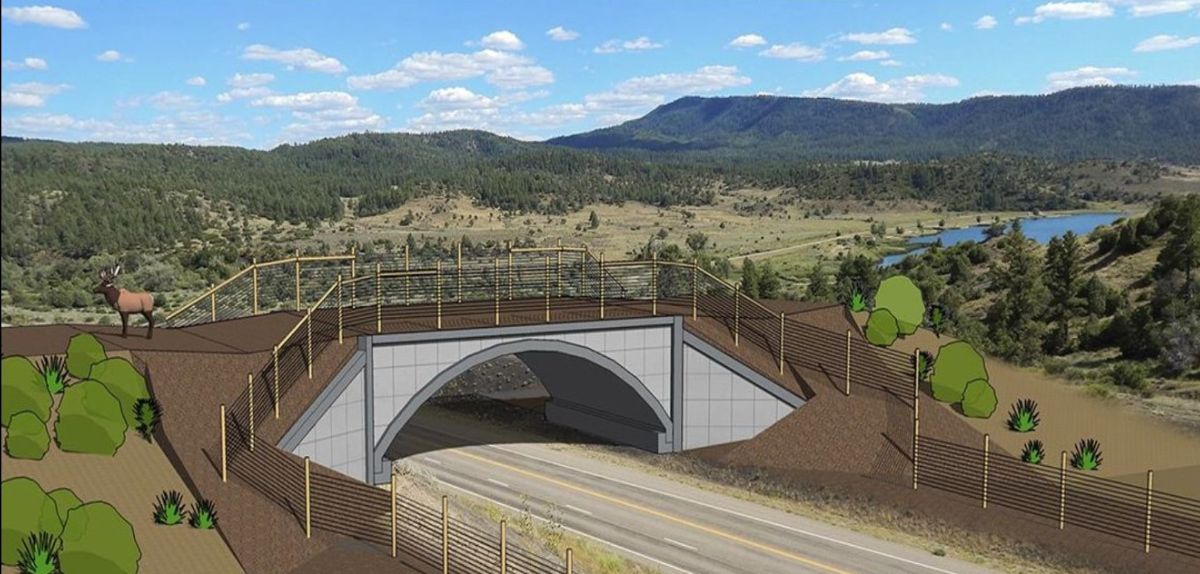 Artistic rendition of wildlife overpass and underpass on U.S. Highway 160 
