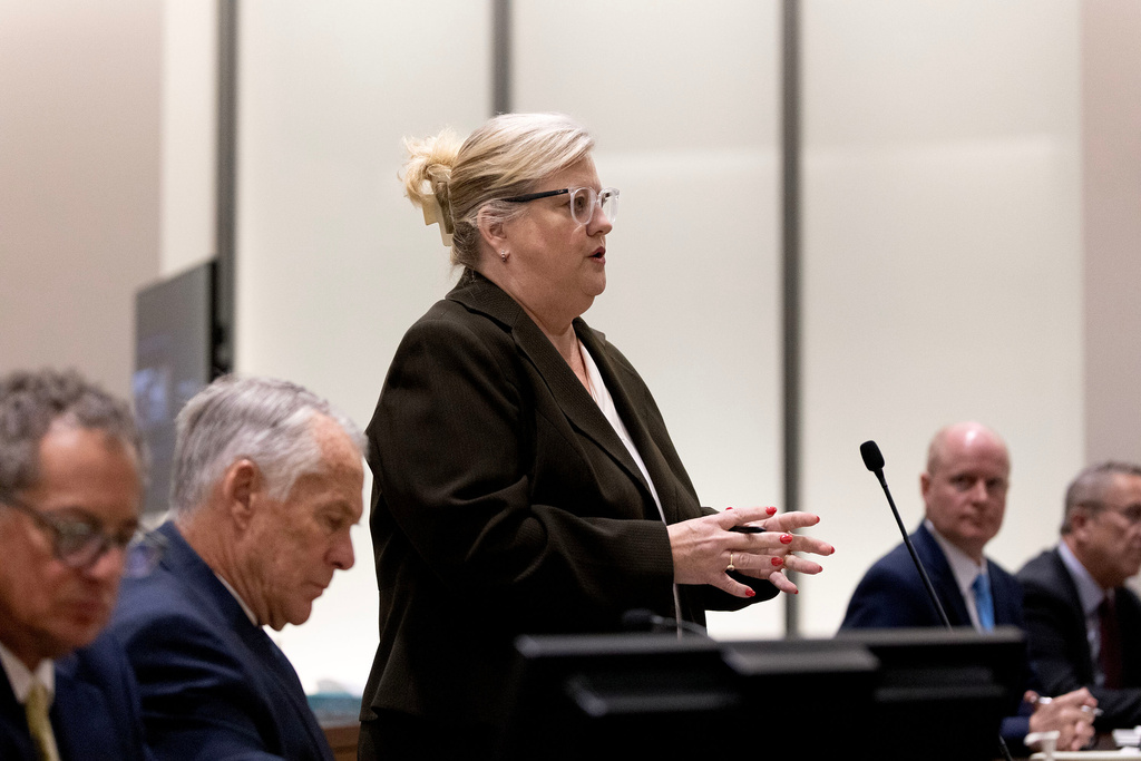 Defense attorney Kathryn Nester who is representing Tyler Robinson, the man accused of killing Charlie Kirk at Utah Valley University, speaks during a waiver hearing in Utah County Court in Provo, Utah, on Monday, Sept. 29, 2025. 