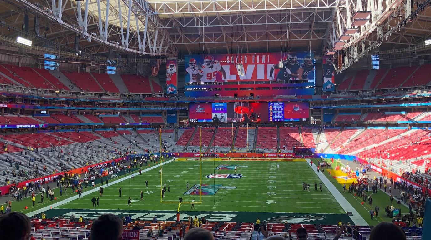 Inside State Farm Stadium before Super Bowl LVII. 