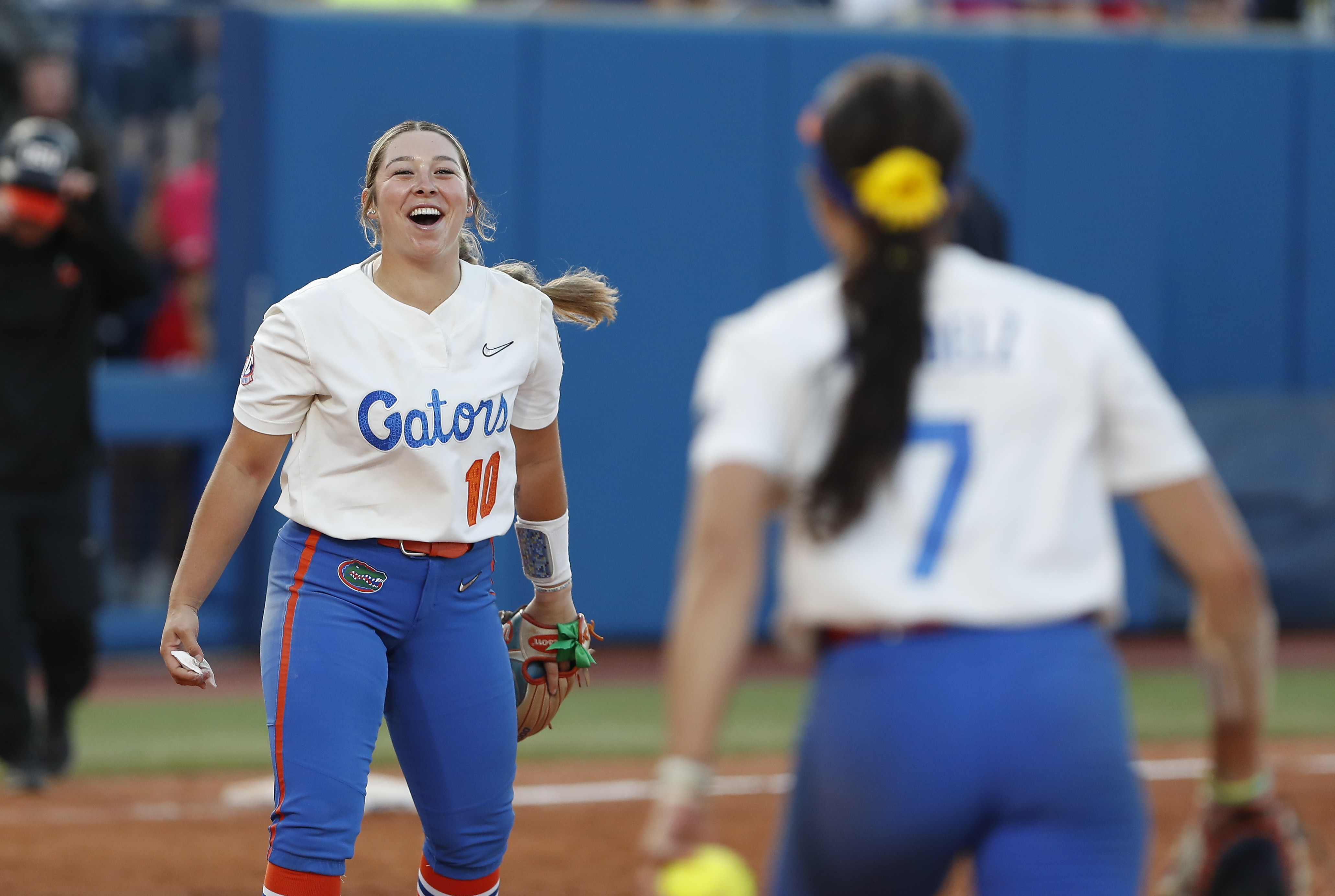 Florida Gators pitcher Natalie Lugo celebrates final out vs. Oregon State Beavers in Women's College World Series, June 3, 2022