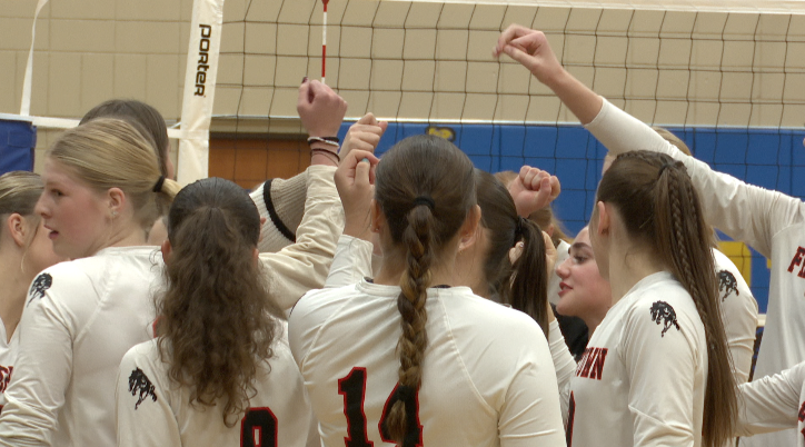 Frenchtown Volleyball Team breaks down between sets, Libby