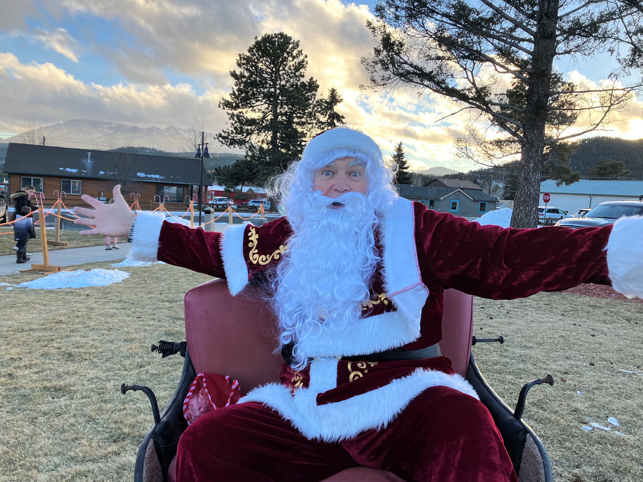 Santa in Memorial Park in Woodland Park