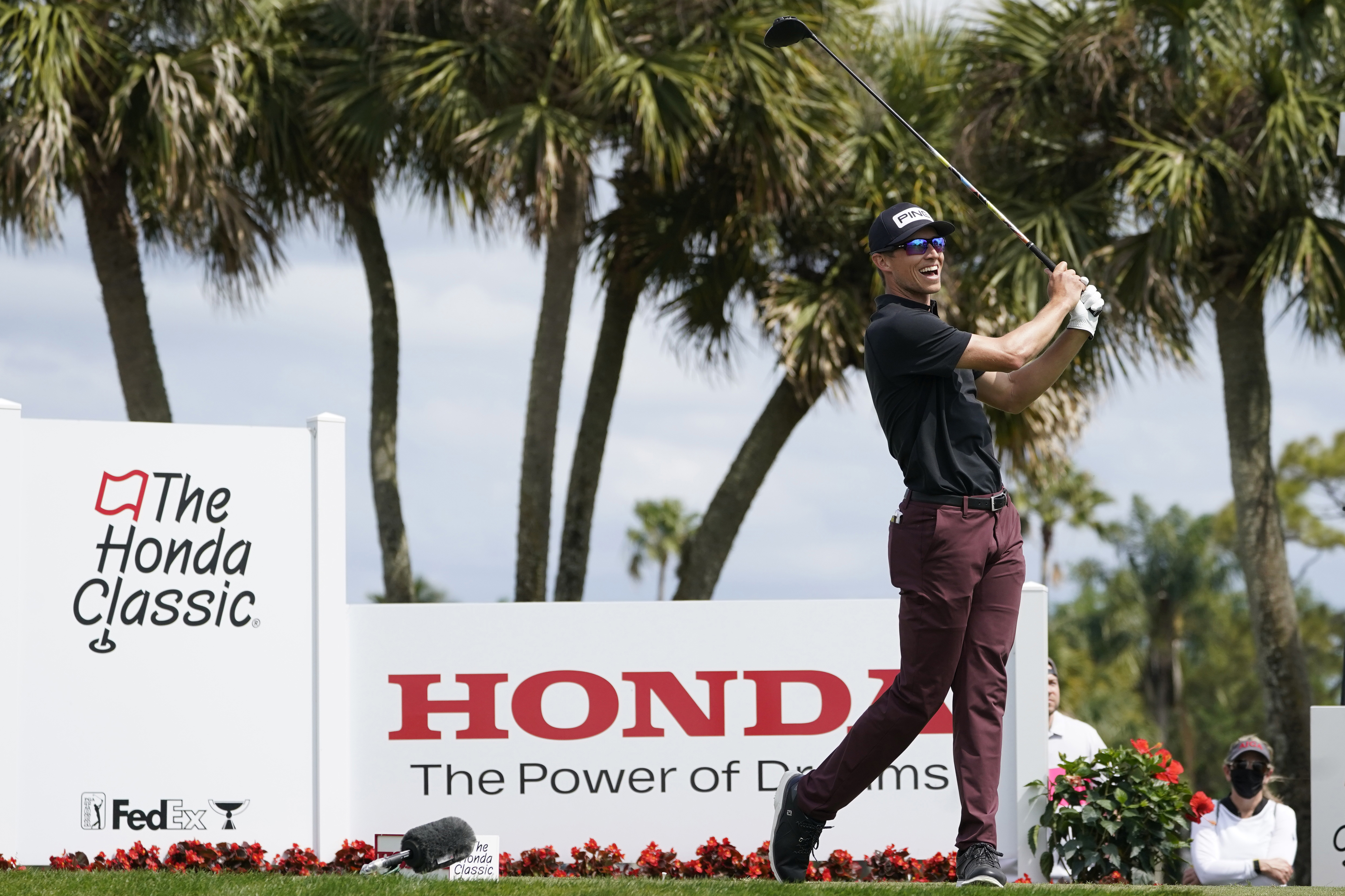 Brandon Hagy hits from fourth tee during third round of 2021 Honda Classic