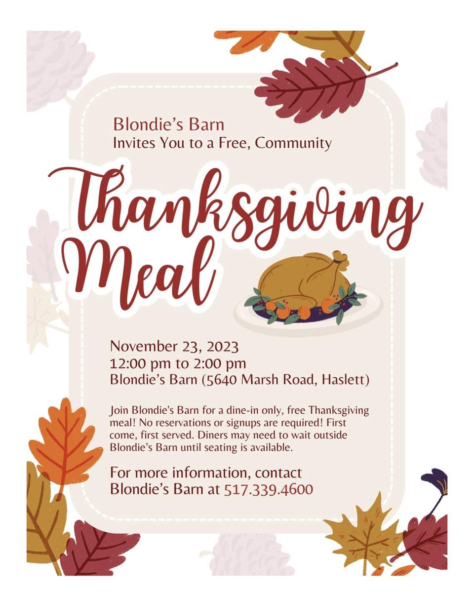 Free meals at Blondie's Barn
