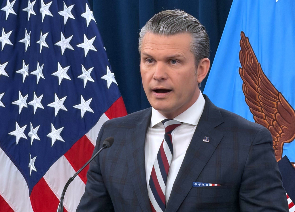 Defense Secretary Pete Hegseth speaks during a press briefing at the Pentagon, Wednesday, March 4, 2026, in Washington. 