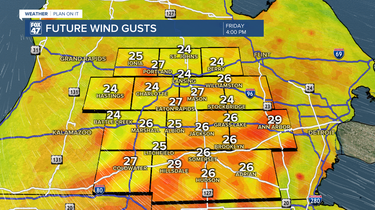 Wind gusts near 30 mph today