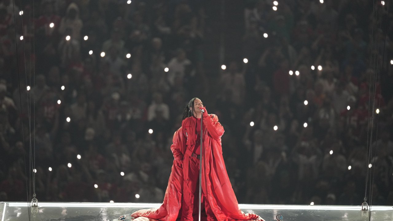 Rihanna performs during the halftime show at the NFL Super Bowl 57