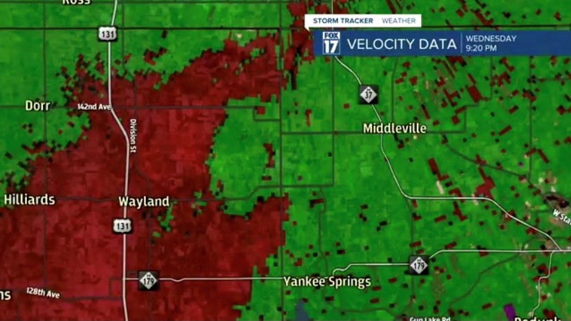 Rotation on velocity data from Wednesday night storm