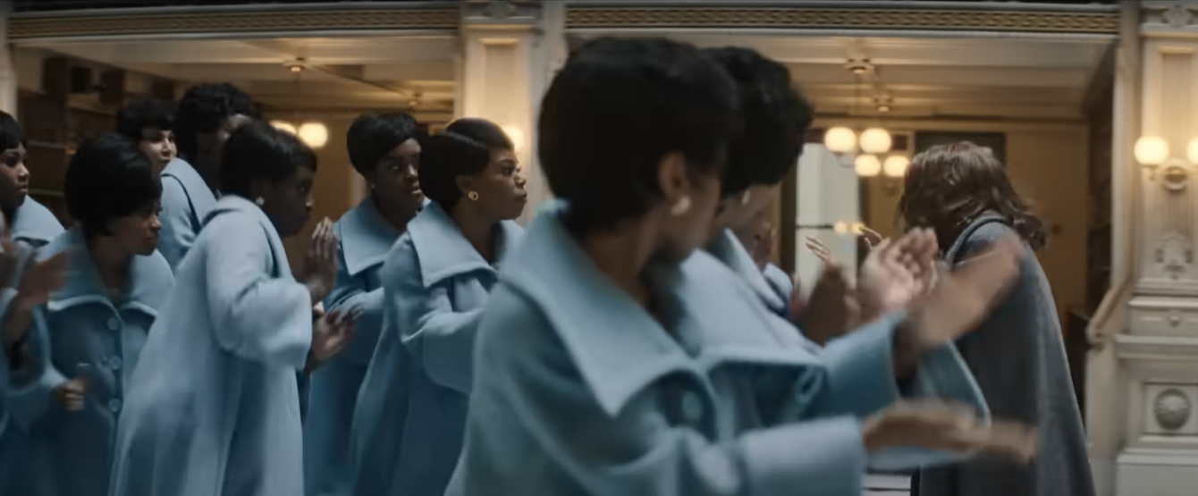 Scene in the George Peabody Library, from trailer for "Lady in the Lake"
