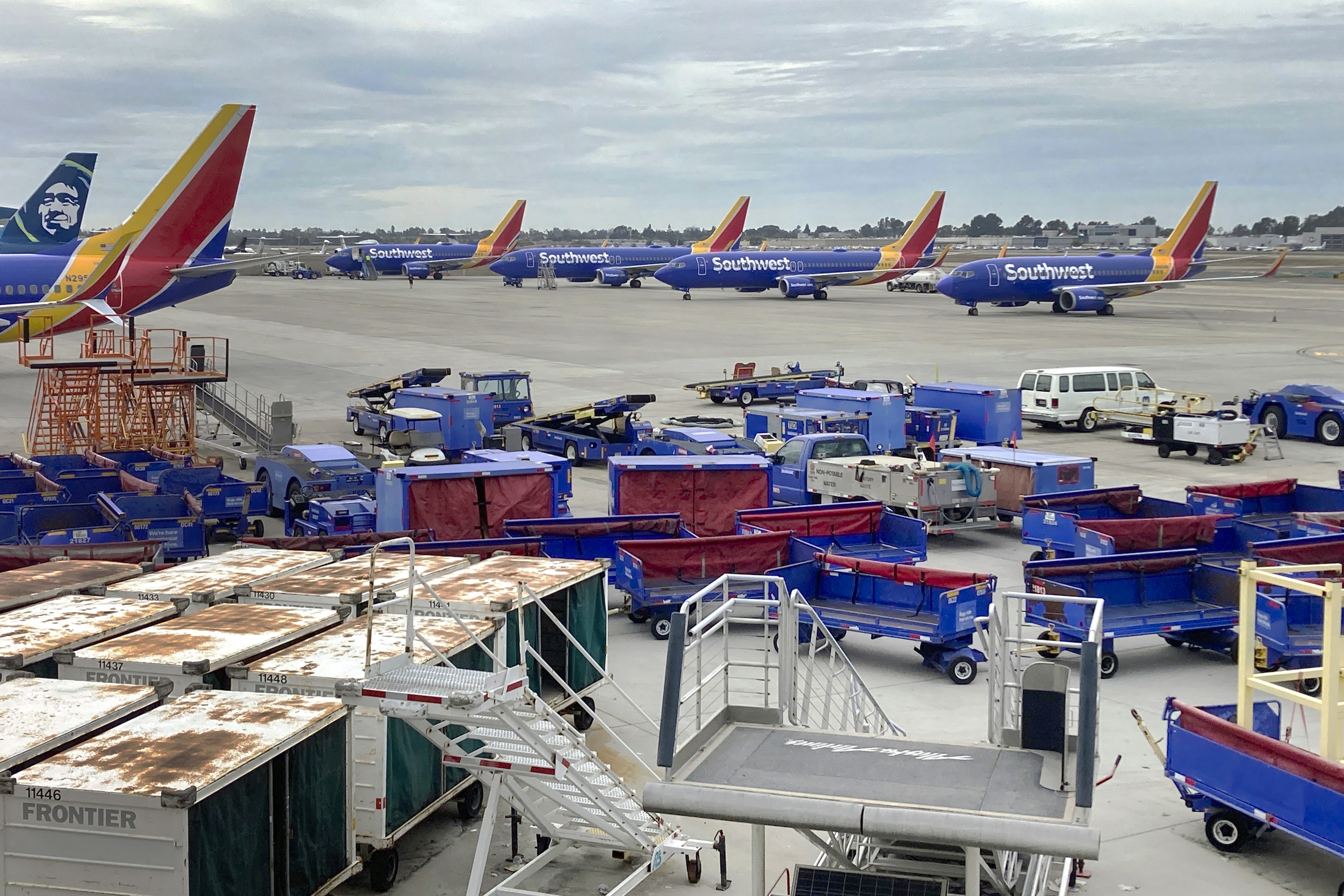 Southwest Airlines flights on tarmac at John Wayne Airport in California, Dec. 27, 2022