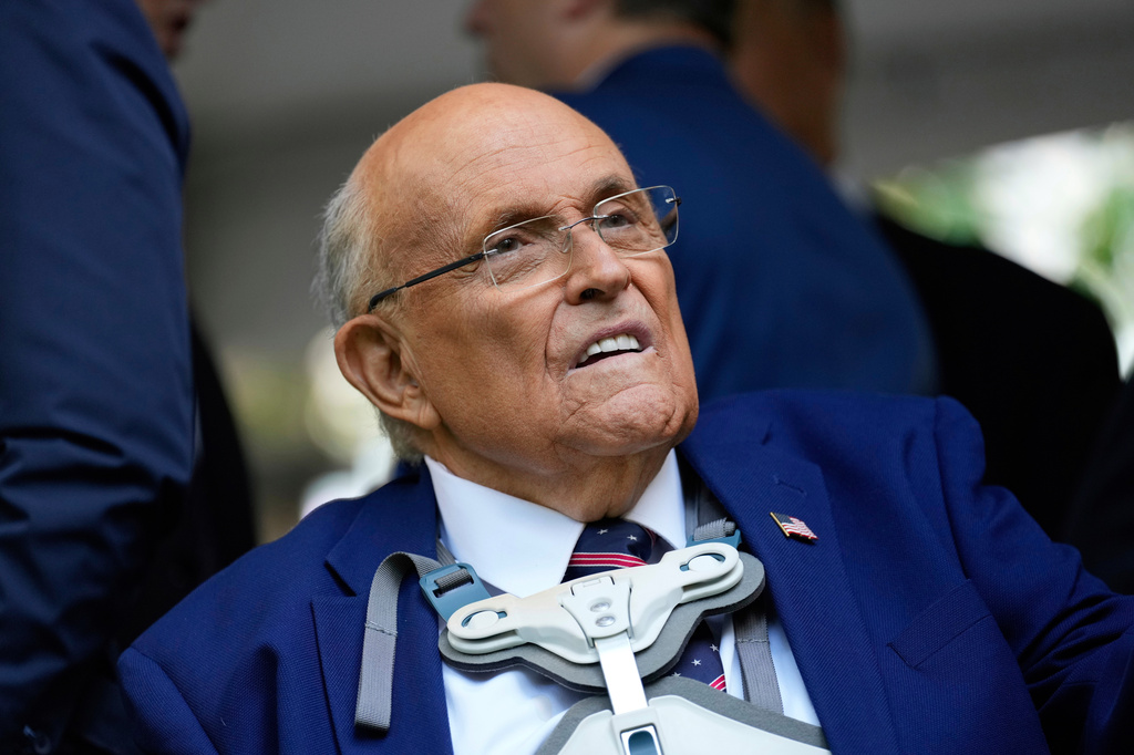Former NYC mayor Rudy Giuliani participates in a ceremony commemorating the anniversary of the 9-11 terror attacks in New York, Thursday, Sept. 11, 2025.