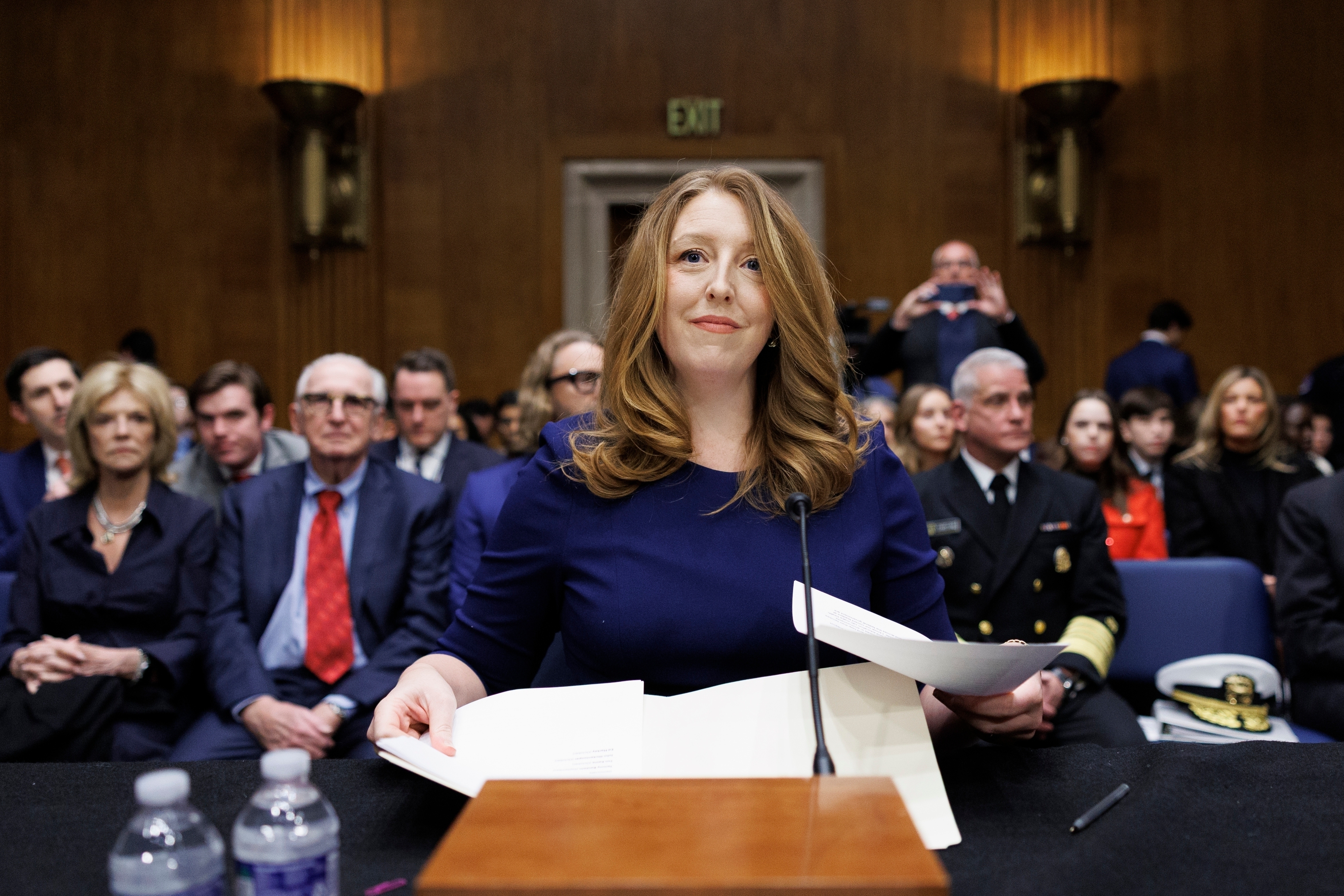 Dr. Casey Means takes her seat at the start of a Senate Health, Education Labor and Pension Committee confirmation hearing for U.S. Surgeon General on Capitol Hill Wednesday, Feb. 25, 2026, in Washington. 