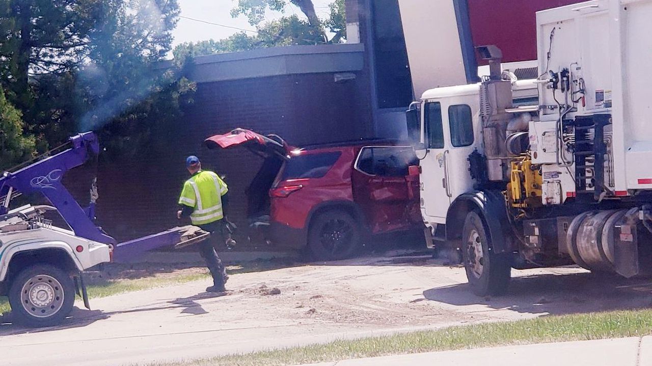 Vehicle collision damages Great Falls fire station (June 25, 2025)