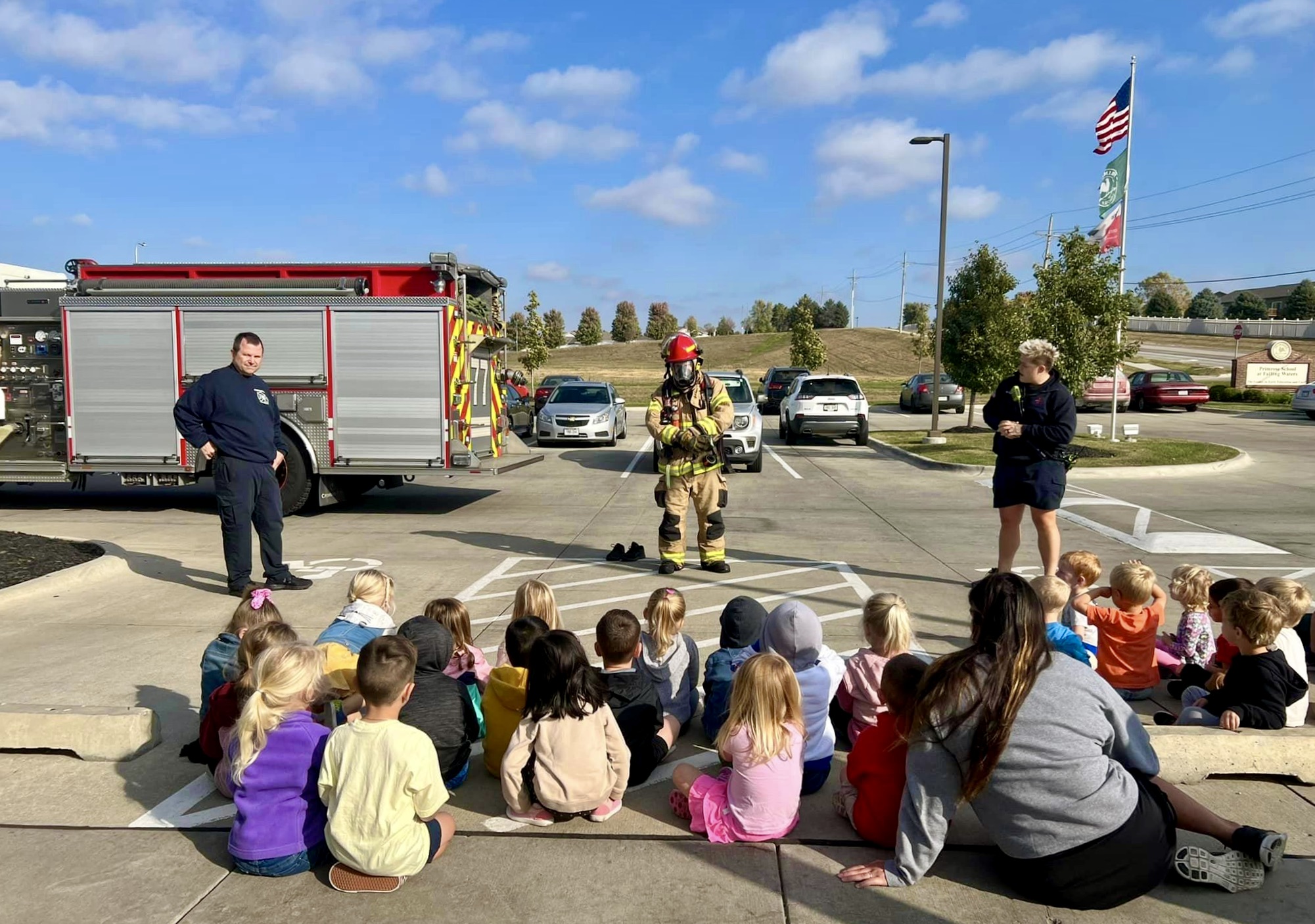 Firefighters teaching local preschoolers
