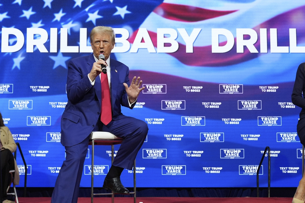 President Donald Trump speaks at a campaign town hall, Oct. 14, 2024, in Oaks, Pa. 
