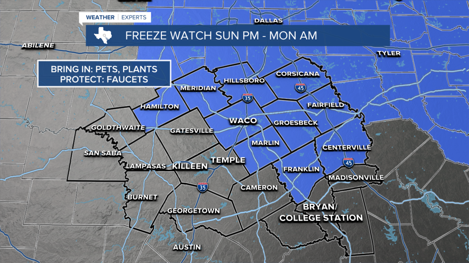 Freeze Watch Sunday night into Monday Morning