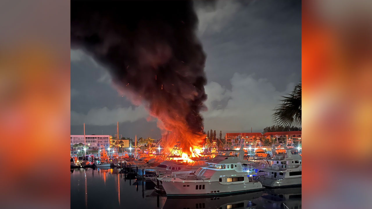 A fire at the North Palm Beach Marina damaged three boats on Feb. 13, 2025.