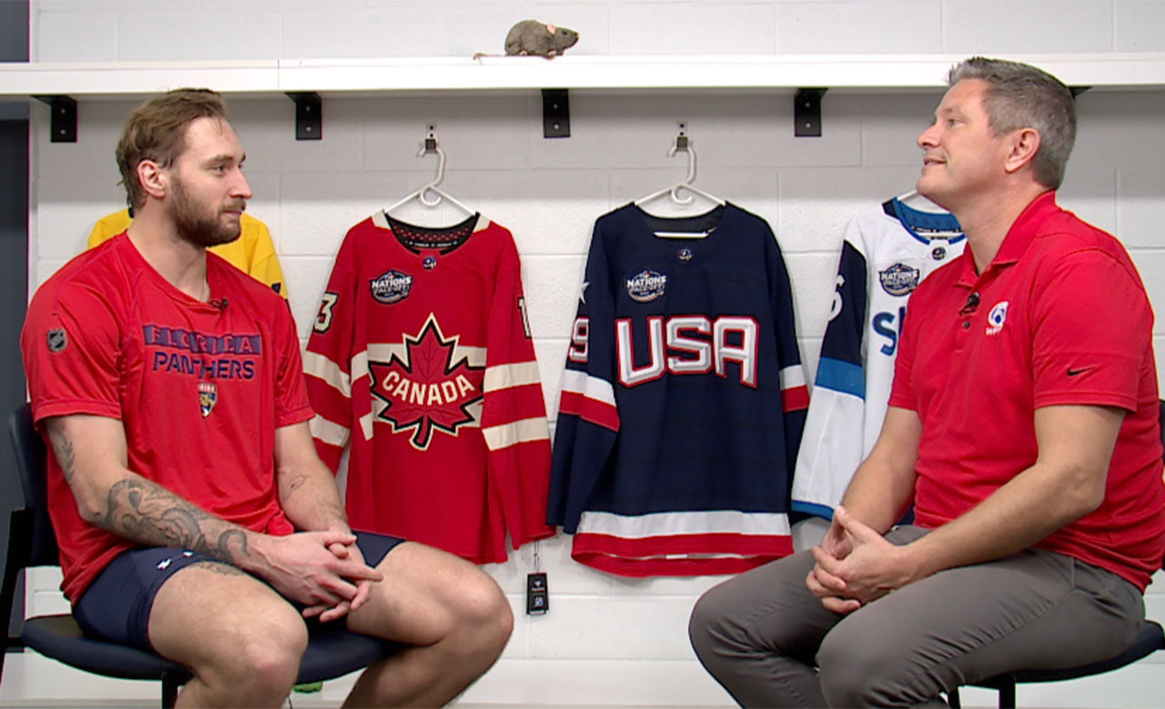 WPTV Anchor and Panthers 360 host Mike Trim talks with Florida Panthers Defenseman Uvis Balinskis