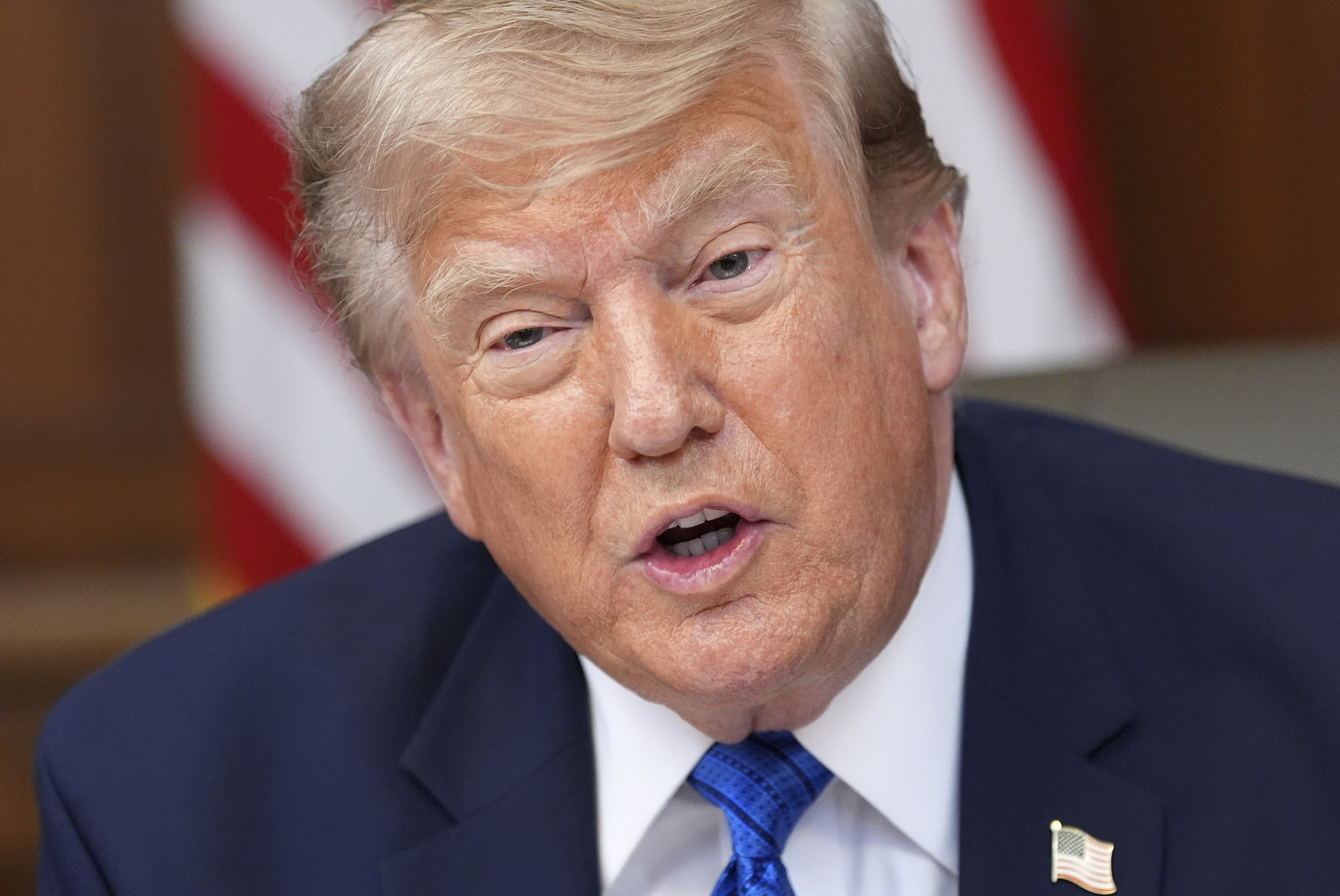 President Donald Trump speaks during a cabinet meeting, Friday, July 31, 2026, at Camp David, the presidential retreat, near Thurmont, Md., Friday, July 31, 2026.